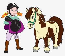 卡通手绘小女孩与马的简笔画素材