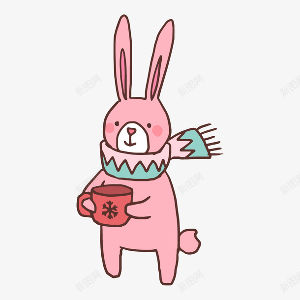 冬天里喝热饮的粉色兔子png免抠素材_88icon https://88icon.com 兔子 冬天里的小动物 动物 卡通 可爱 可爱的动物 围巾 粉色