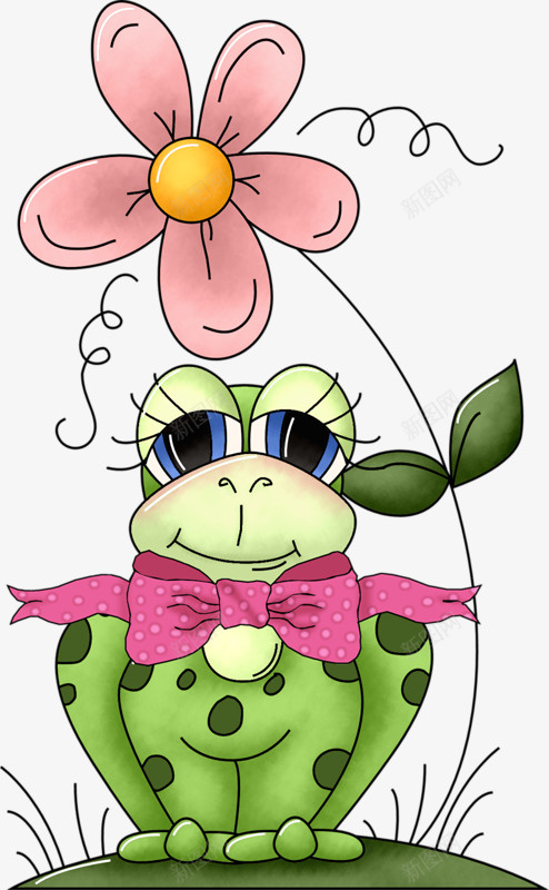 卡通手绘可爱小青蛙png免抠素材_88icon https://88icon.com 小青蛙 粉色花朵 花朵 长睫毛