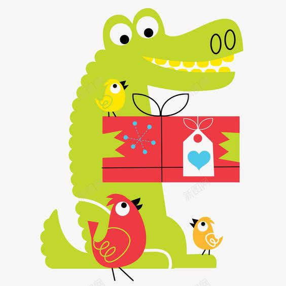 收到礼物的鳄鱼png免抠素材_88icon https://88icon.com 卡通 小鸟 手绘 拟人 插画 礼物盒 鳄鱼
