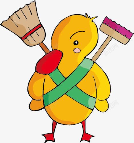 拿着扫把的黄色鸭子png免抠素材_88icon https://88icon.com 动物 卡通 扫把 黄色