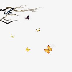 蝴蝶话梅树杈水墨装饰背景素材