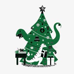 绿色树和拿礼物的恐龙素材