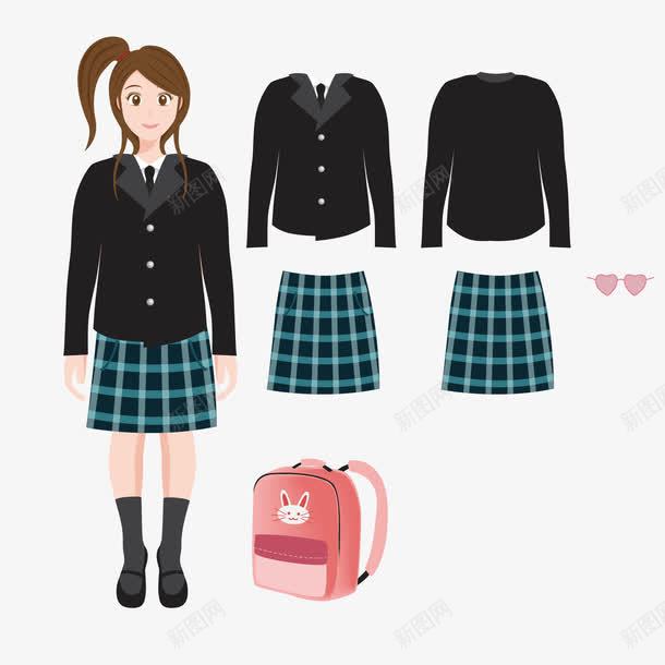 女孩校服png免抠素材_88icon https://88icon.com 书包 女孩 校服