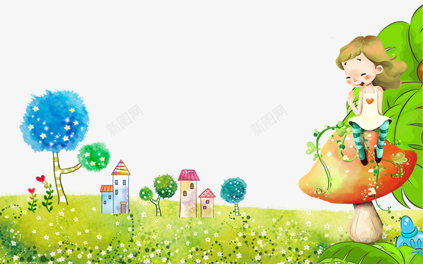 儿童手绘风景画psd免抠素材_88icon https://88icon.com 人物 彩色 背景