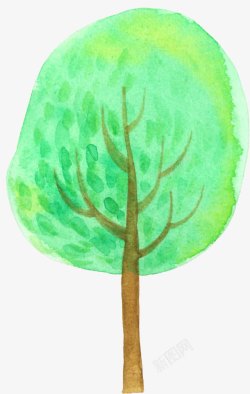 手绘绿树艺术贴画素材