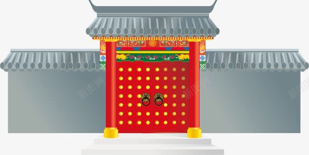 古宅院大门png免抠素材_88icon https://88icon.com 古典 大红门 大门 宅子 矢量古宅 红色的门