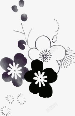 手绘黑白线条花朵素材