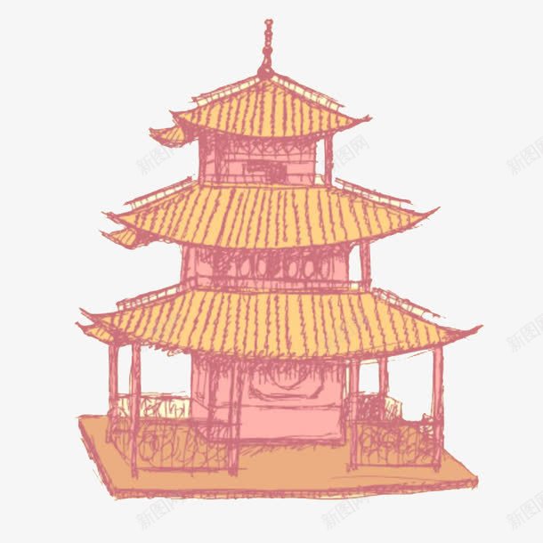 手绘插图寺庙古塔png免抠素材_88icon https://88icon.com 中国塔 中国风寺庙 古典建筑 古塔 宫殿 寺庙 建筑 手绘插图