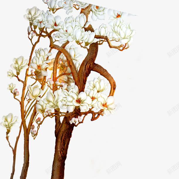 花树png免抠素材_88icon https://88icon.com 白色 花朵 花树 褐色树干