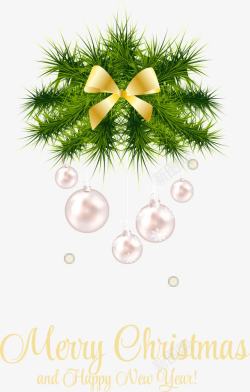 圣诞松枝与圣诞球素材