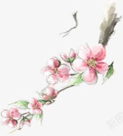 粉色水墨手绘艺术花朵素材