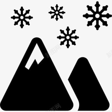 冰片山和飘落的雪花图标图标