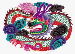 中国风民间工艺传统的剪纸图案龙素材