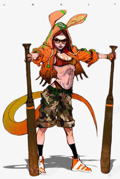 持棒球棒兔女psd免抠素材_88icon https://88icon.com 兔女 动漫 持棒球棒