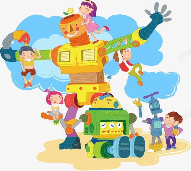 卡通机器人小孩绿色黄色png免抠素材_88icon https://88icon.com 卡通 小孩 机器人 绿色 黄色