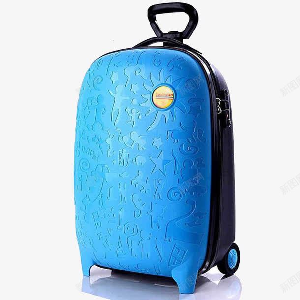 蓝色压印拉杆箱png免抠素材_88icon https://88icon.com 产品实物 压印图案 拉杆箱 蓝色 行李箱