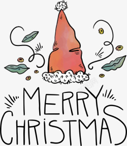水彩手绘圣诞帽圣诞快乐矢量图素材