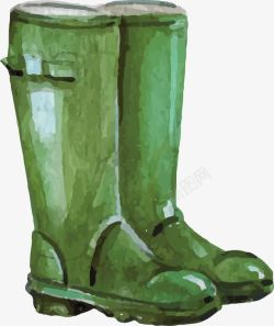 水彩绘绿色雨鞋素材