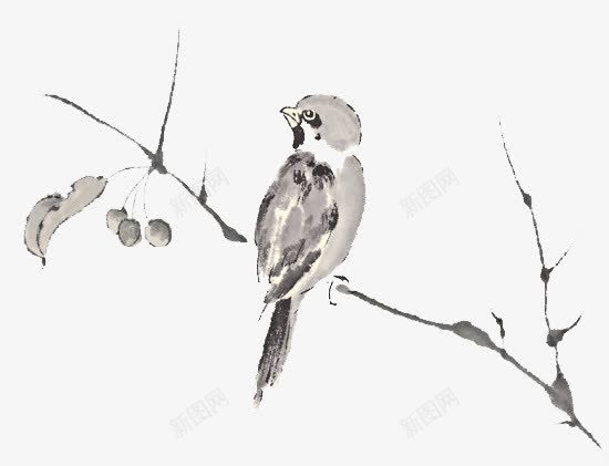 树枝上的小鸟png免抠素材_88icon https://88icon.com 手绘 水墨 装饰 黑色