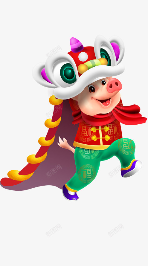 红白色卡通舞狮新年猪png免抠素材_88icon https://88icon.com 卡通 新年 新年猪 猪 白色 红色 绿色 舞狮