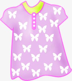 手绘紫色蝴蝶装饰半袖素材
