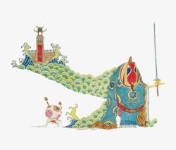 复古中国风官人拿剑画素材