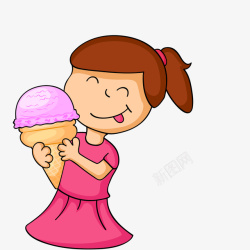 卡通吃冰淇淋的小女孩素材