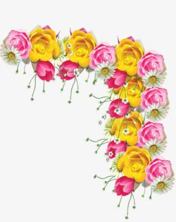 粉色黄色玫瑰白色雏菊素材