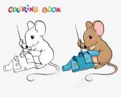 老鼠缝衣服的彩色填充画画素材