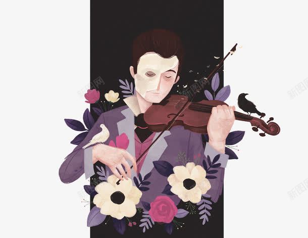 拉小提琴的人插画png免抠素材_88icon https://88icon.com 创意插画 拉小提琴的人 花卉 音乐