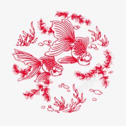 红色金鱼中国风剪纸装饰素材