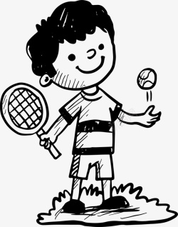 手绘打网球的男孩素材