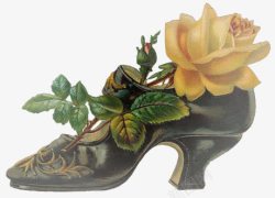 仙境花饰高跟鞋和玫瑰花素材