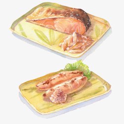 鱼肉美食手绘画算片素材
