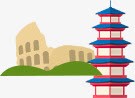 卡通中国风宝塔和罗马竞技场图标图标