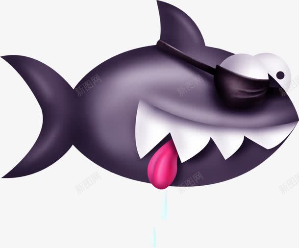 卡通小鲨鱼png免抠素材_88icon https://88icon.com 卡通 手绘 深紫色 眼睛 红色舌头 鲨鱼