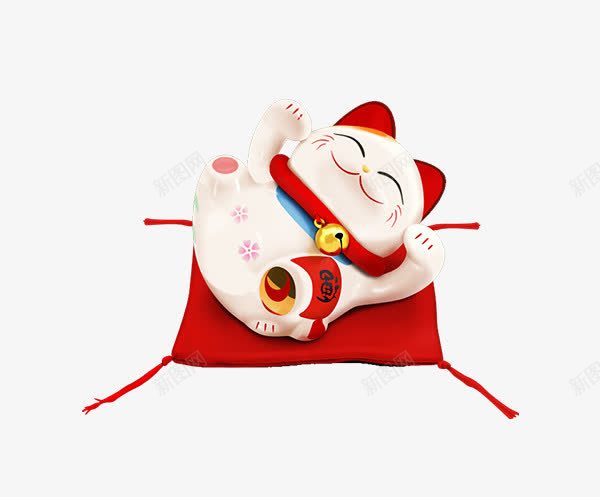 红色躺着招财猫png免抠素材_88icon https://88icon.com 招财猫 猫爪子 红色猫 躺着的猫