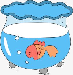手绘蓝色鱼缸金鱼图案素材