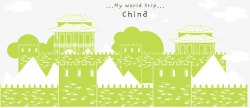 卡通浅绿色中国风景背景素材