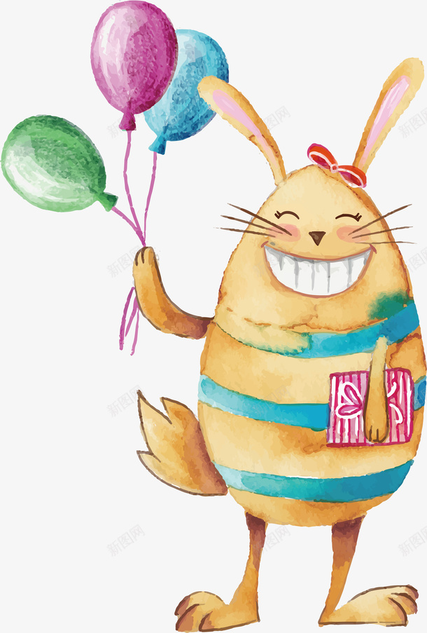 手绘水彩拿着气球的兔子矢量图eps免抠素材_88icon https://88icon.com 卡通兔子 手绘兔子 气球 气球束 水彩兔子 水彩气球 矢量png 矢量图