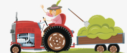 卡通人物开拖拉机的农村妇女素材