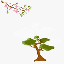 卡通绿色树和梅花矢量图素材