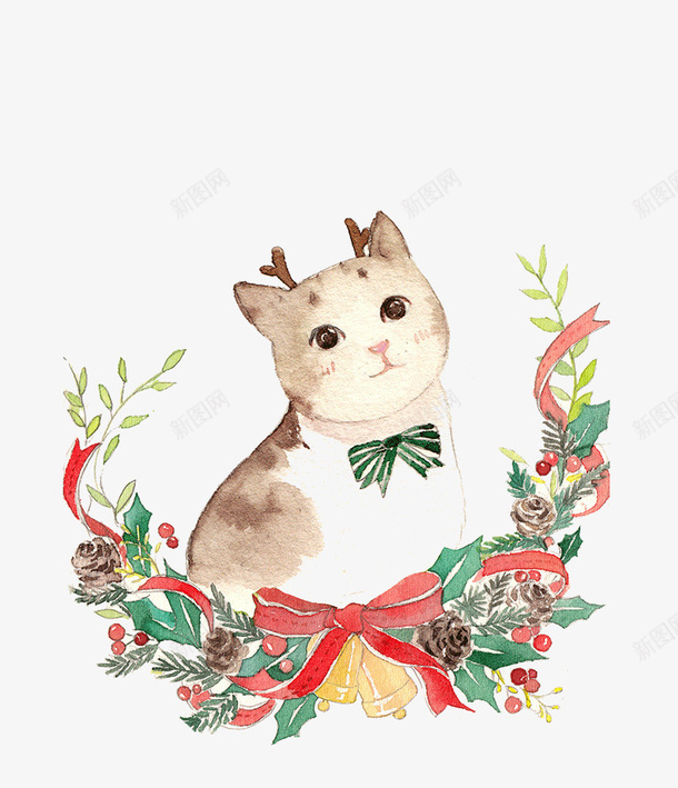 圣诞猫插画png免抠素材_88icon https://88icon.com 创意 圣诞 手绘 插画 猫