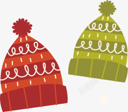 圣诞节红绿色温暖毛线帽矢量图素材