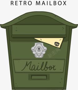邮政信箱墨绿色手绘复古邮箱高清图片