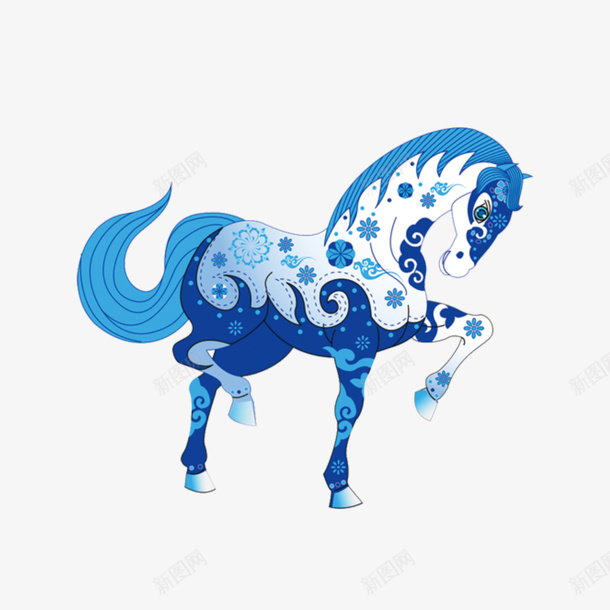 马png免抠素材_88icon https://88icon.com 图腾 蓝色 马