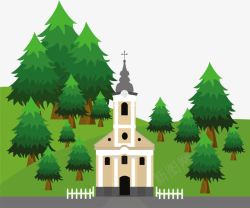 山谷中的教堂图片树林中的教堂高清图片