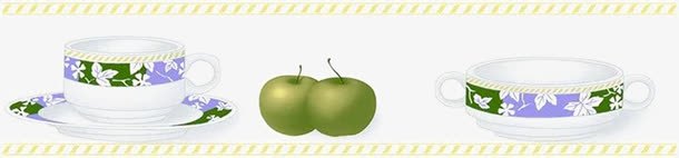 两个青苹果和茶杯png免抠素材_88icon https://88icon.com 清新 白底 盘子 紫色小花