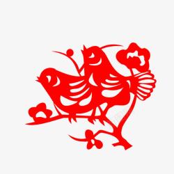 民俗传统png剪影贴纸红色两只鸟剪影高清图片